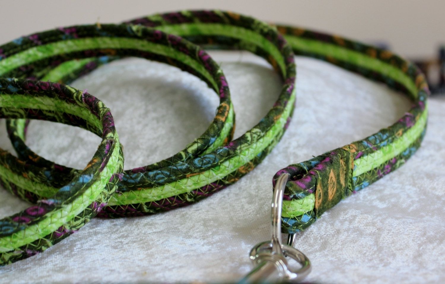 Hand Crafted Dog Leash. Fabric Wrapped Clothesline. Medium To Large Dog