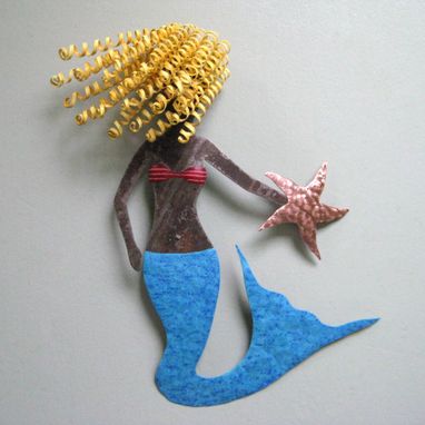 Custom Made Handmade Upcycled Metal Blonde Mermaid Wall Art Sculpture