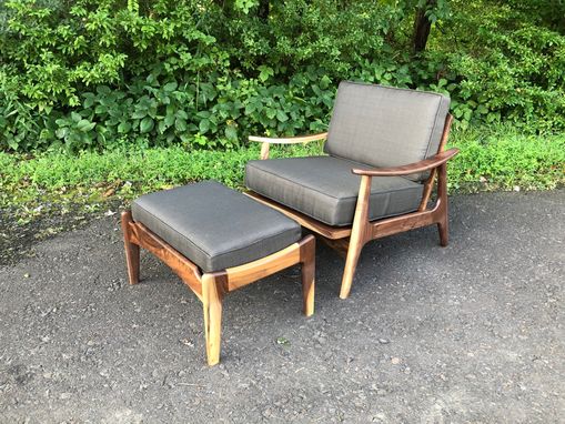 Custom Made Mid Century Modern Upholstered Lounge Chair And Ottoman