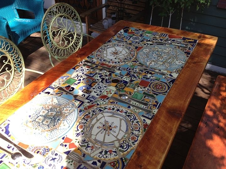 Custom Made Reclaimed Lumber Inlaid Mosaic Outdoor Patio Table By Abodeacious Custommade Com - Custom Made Mosaic Patio Table