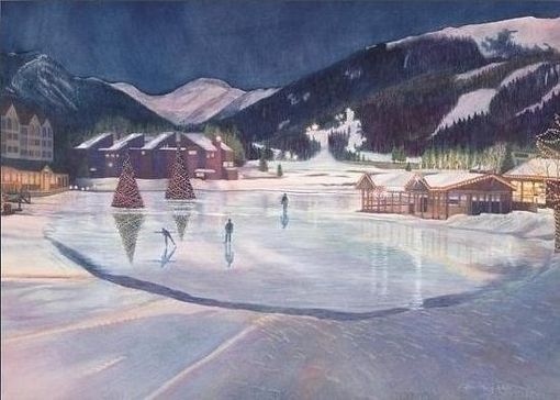 Custom Made Keystone Winter (Colorado Nocturne) Mixed Media Painting - Fine Art Print On Paper