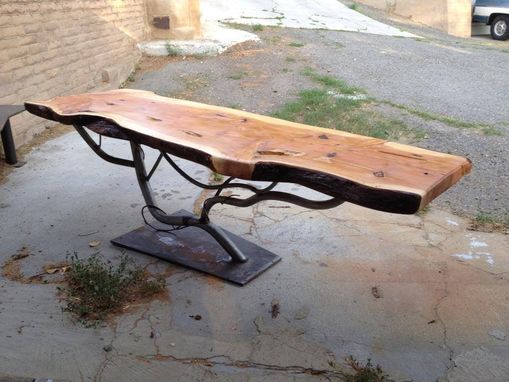 Custom Made Steel Tree Table Base With Juniper Slab Top