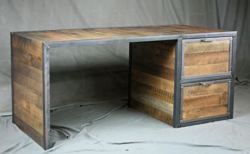 Custom Made Reclaimed Wood Desk With File Cabinet Drawers. Rustic, Industrial. Office Furniture. Filing.