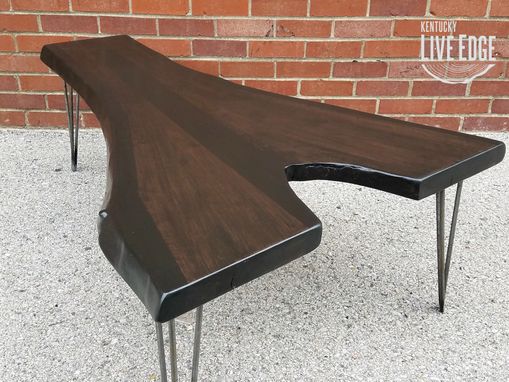 Custom Made Walnut Coffee Table- Live Edge- Long Coffee Table- Java- Black- Steel- Industrial- Dark Wood