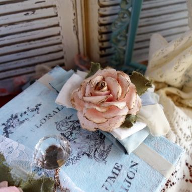 Custom Made Decorative Box Antique Rose Decor Blue Shabby Chic Vintage Style