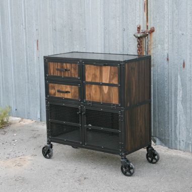 Custom Made Modern Industrial Salon Workstation. Rustic Cart. Reclaimed Wood And Steel Barber Station.