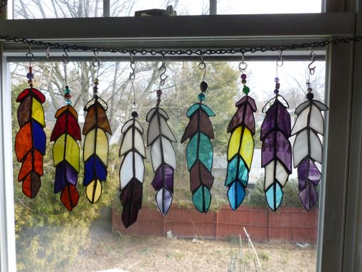 Custom Made Multicolored Indian Chief Feather Stained Glass Art