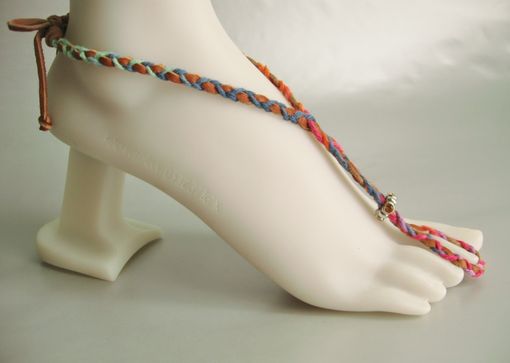Custom Made Slave Anklet.Tan Deerskin Hand Braided With Rainbow Colors Hemp. Foot Jewelry. Petit Feet.