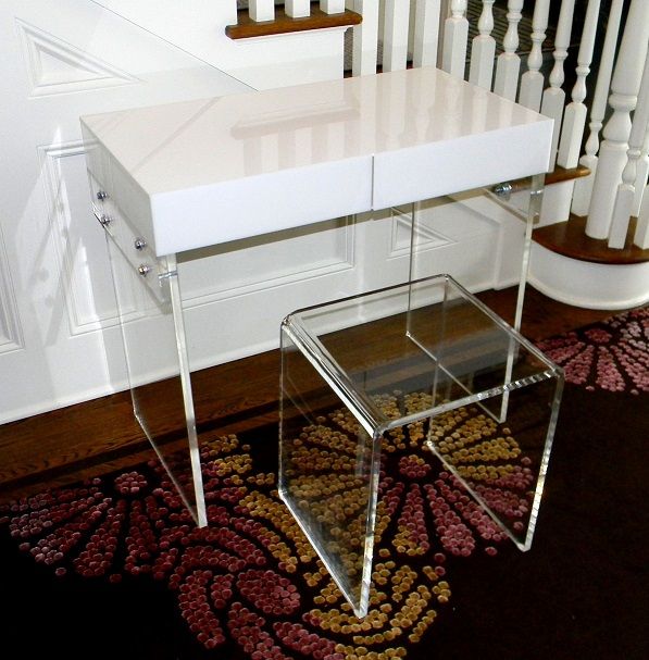 Hand Crafted The Lucite Desk 2 Drawer, Modern Acrylic Vanity Table