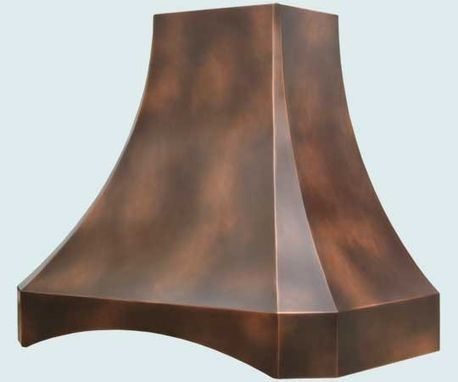 Custom Made Copper Range Hood With Arched Band & Patterned Patina