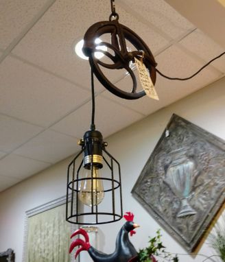 Custom Made Industrial Pulley Edison Bulb Pendant Light Fixtures Vintage