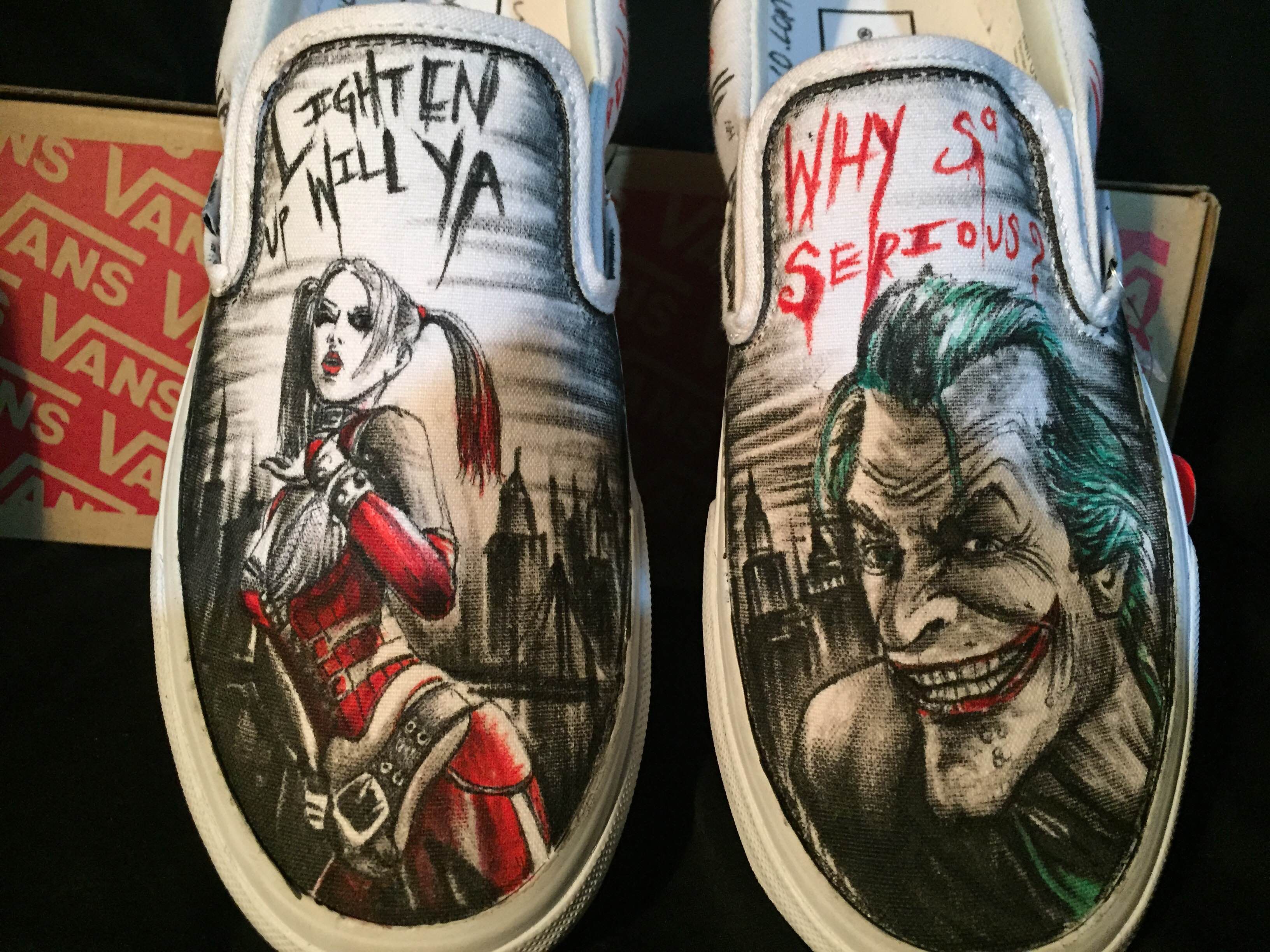 Buy Handmade Hand Drawn Arkham Joker And Harley Quinn Shoes