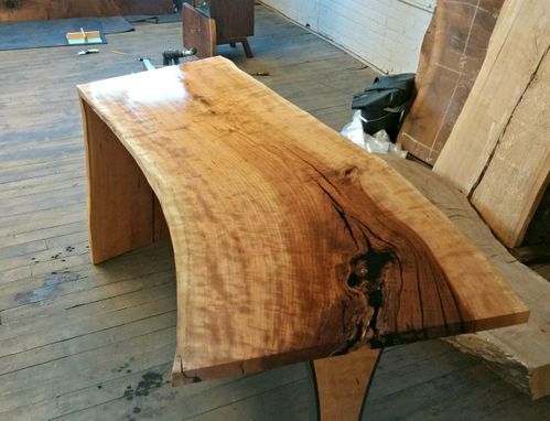 Custom Made Cherry Desk With Waterfall Edge And Steel Leg