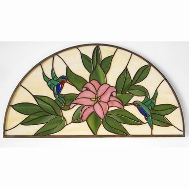 Custom Made Stained Glass Transom With Hummingbird And Lilies