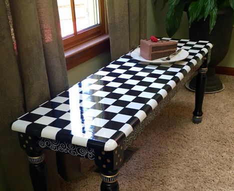 Custom Made Hand Painted Black And White Farmhouse Bench