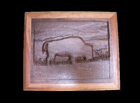 Custom Made 3d Wall Art "Buffalo Carving"