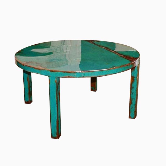 Hand Made Custom Round Metal Coffee Table Art With Beautiful Hand Made Custom Round Metal Coffee Table Art With Beautiful Turquoise And Jade Green Paint Color By Dangerous Custommade