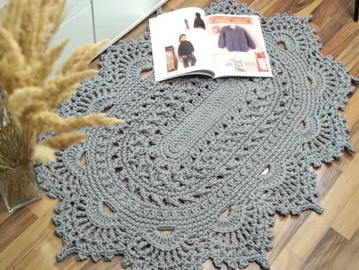Custom Made Gray Oval Handmade Crochet Rug, Many Colors To Order Carpet,