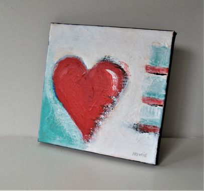 Custom Made Original Acrylic Red Heart Painting Canvas, 8" X 8"
