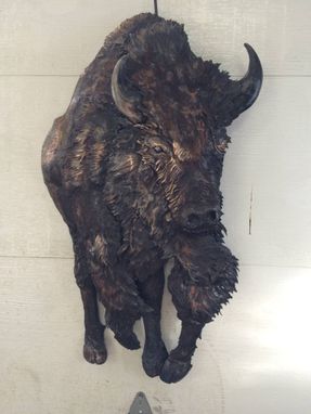 Custom Made Bison Charging, Relief Metal Sculpture