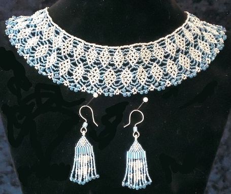 Custom Made Beaded Silver And Blue Necklace And Earrings