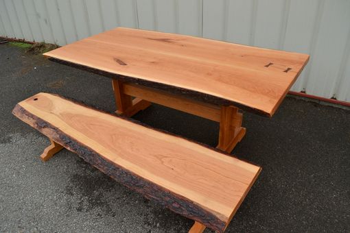 Custom Made Live Edge Cherry Dining Table And Bench