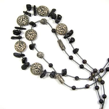 Custom Made Handmade One Of A Kind Double Strand Necklace Of Bett O'S Reversible Ceramic Clay Garden Beads