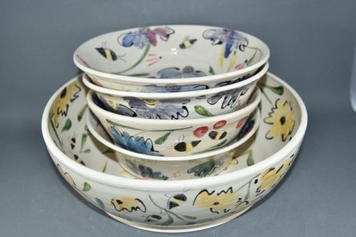 Custom Made Pasta Serving Bowl With 4 Personal Pasta Bowls
