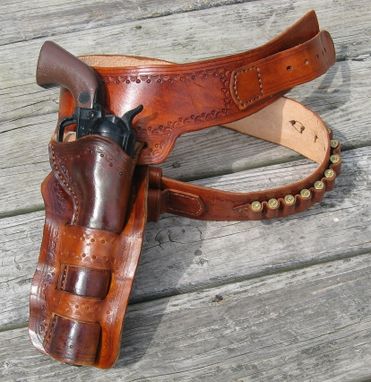 Custom Made Western Gun Belt And Double Loop Holster