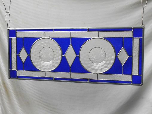 Custom Made Stained Glass Panel, 1930s Jeannette Cubist Depression Glass Stained Glass Window, Antique Valance