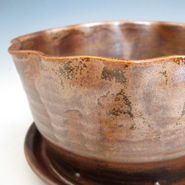 Custom Made Small Pottery Planter In Bronze With Attached Saucer