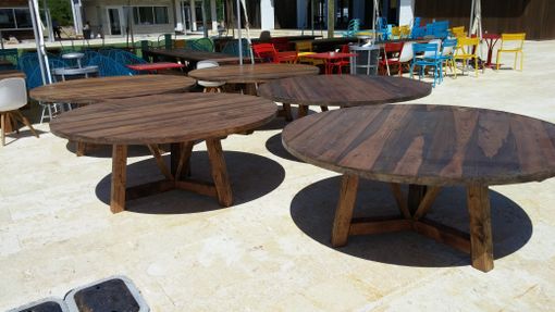 A Custom Made Salvaged Wood Beam Round Dining Table To Salvaged Wood Beam Round Dining Table