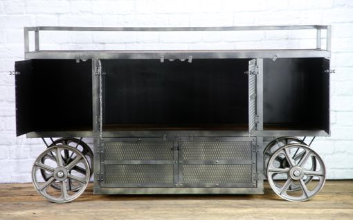 Custom Made Industrial Bar Cart, Trolley, Reclaimed Wood Beverage Station, Vintage Industrial Bus Station
