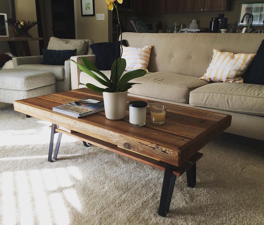 Buy Hand Made Reclaimed Wood Coffee Table With Flat Iron Legs And Shelf