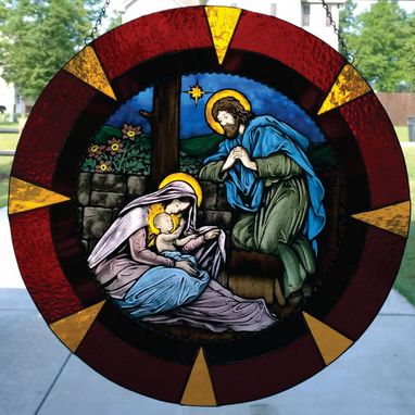 Custom Made Handpainted Stained Glass Nativity Scene