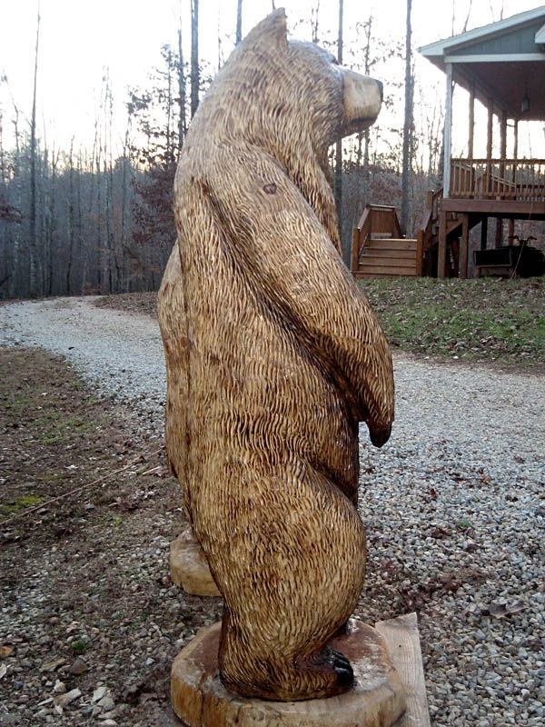 Hand Crafted Large Brown Bear Wood Sculpture by Sleepy Hollow Art
