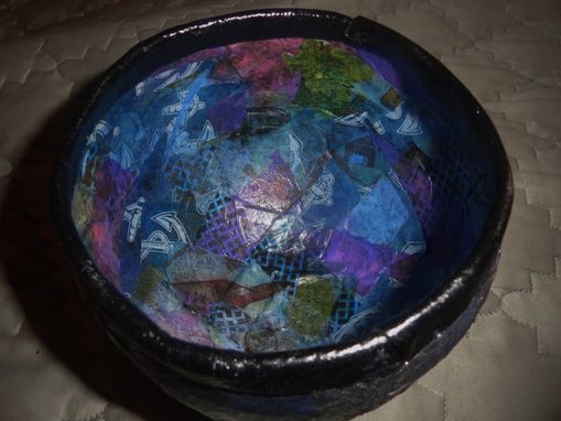 Custom Made Black Leather Rim Round Paper Mache Bowl