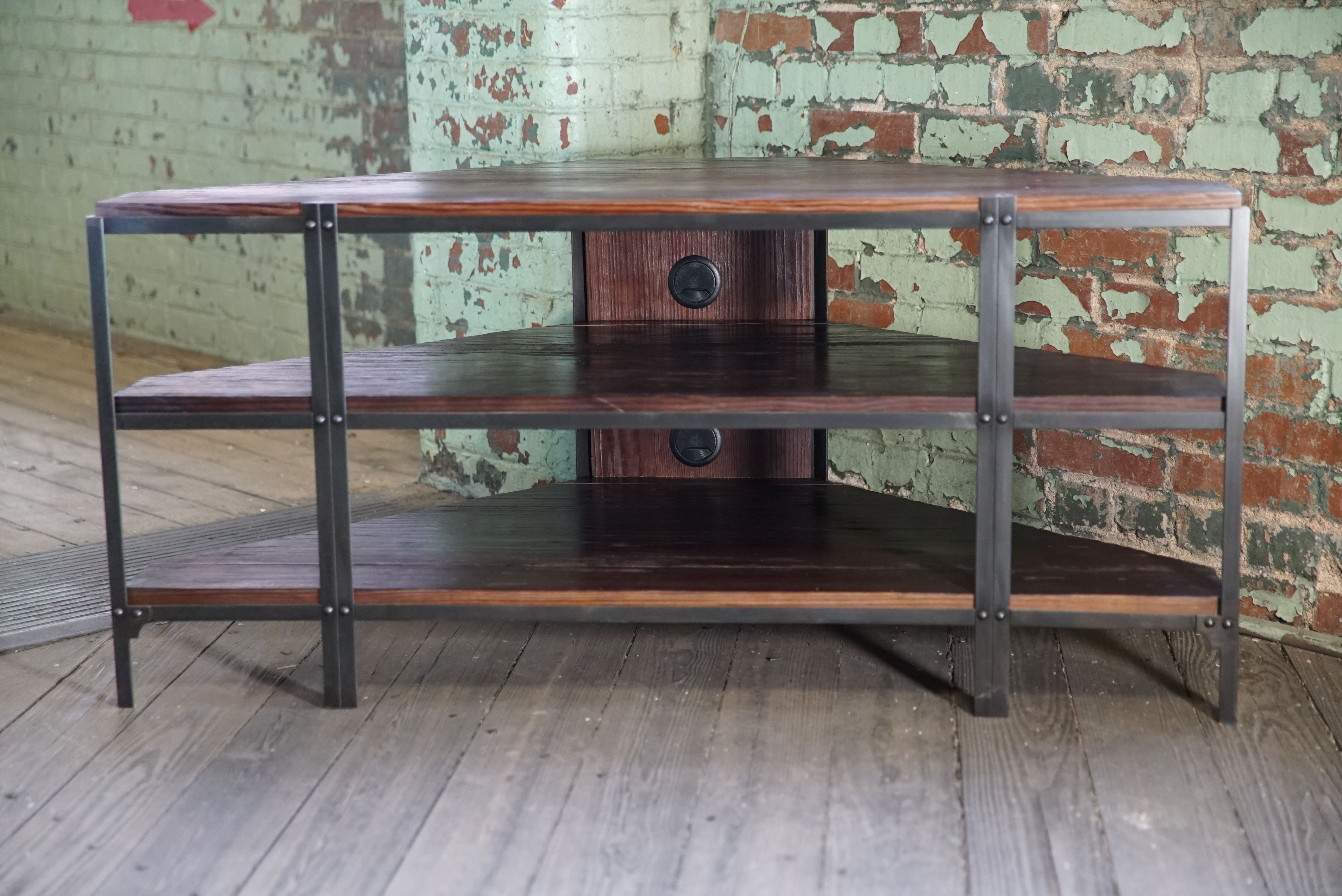 Custom Media Unit. Corner Console / Tv Stand. Steel/Reclaimed Wood