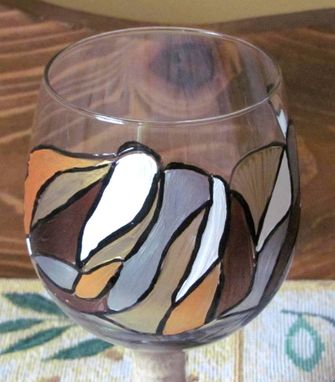 Custom Made Hand Painted 20 Oz. Red Wine Goblet Or Candle Holder With Chocolate Stoneware Pottery Glazed Stem