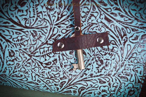 Custom Made Bison And Turquoise Leather Bag Made With Skeleton Key Closure