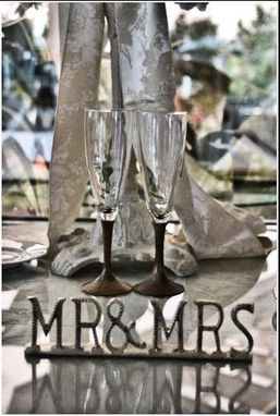 Custom Made Wedding Bride And Groom Toasting  Flutes - Walnut Stems
