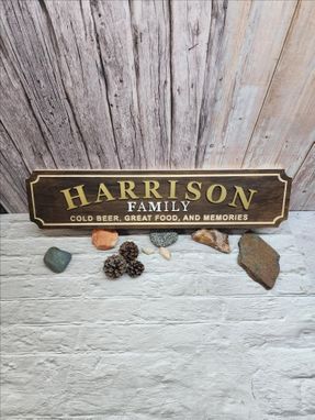 Custom Made Routed Personalized Wood Family Name Sign With Gold Text