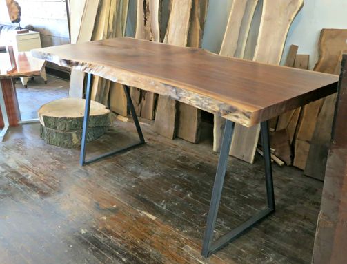 Custom Made Live Edge Walnut Table With Metal Legs