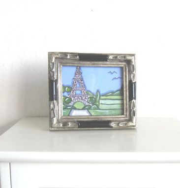 Custom Made Miniature Eiffel Tower Painting, Country French, Paris, Silver Frame, Miniature, Acrylic, Pen & Ink
