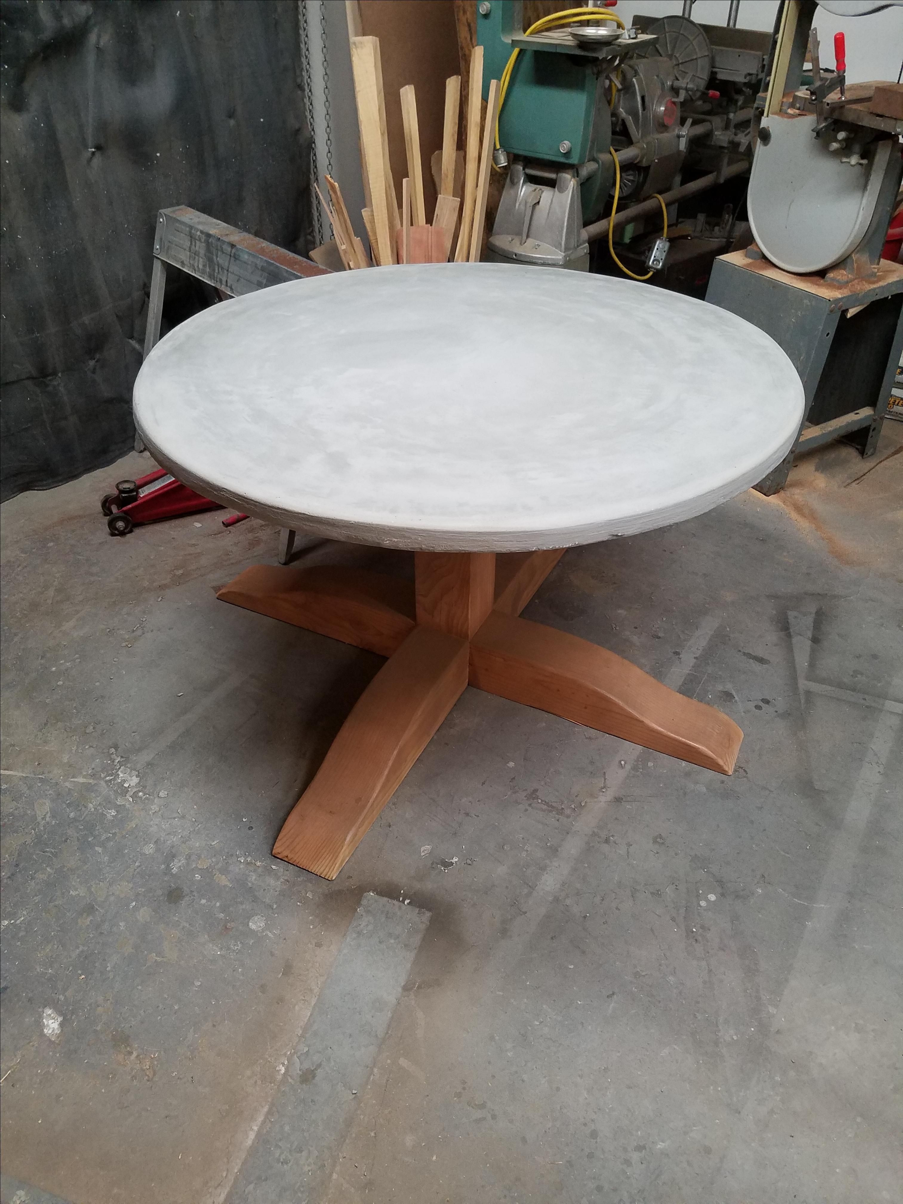 Hand Crafted Concrete Top Round Pedestal Table by Weld Wood Furniture