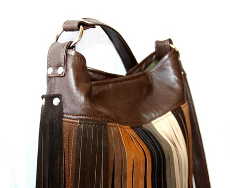 Handmade Upcycled Leather Fringe Handbag - Multi-Colored - Browns by Uptown Redesigns ...