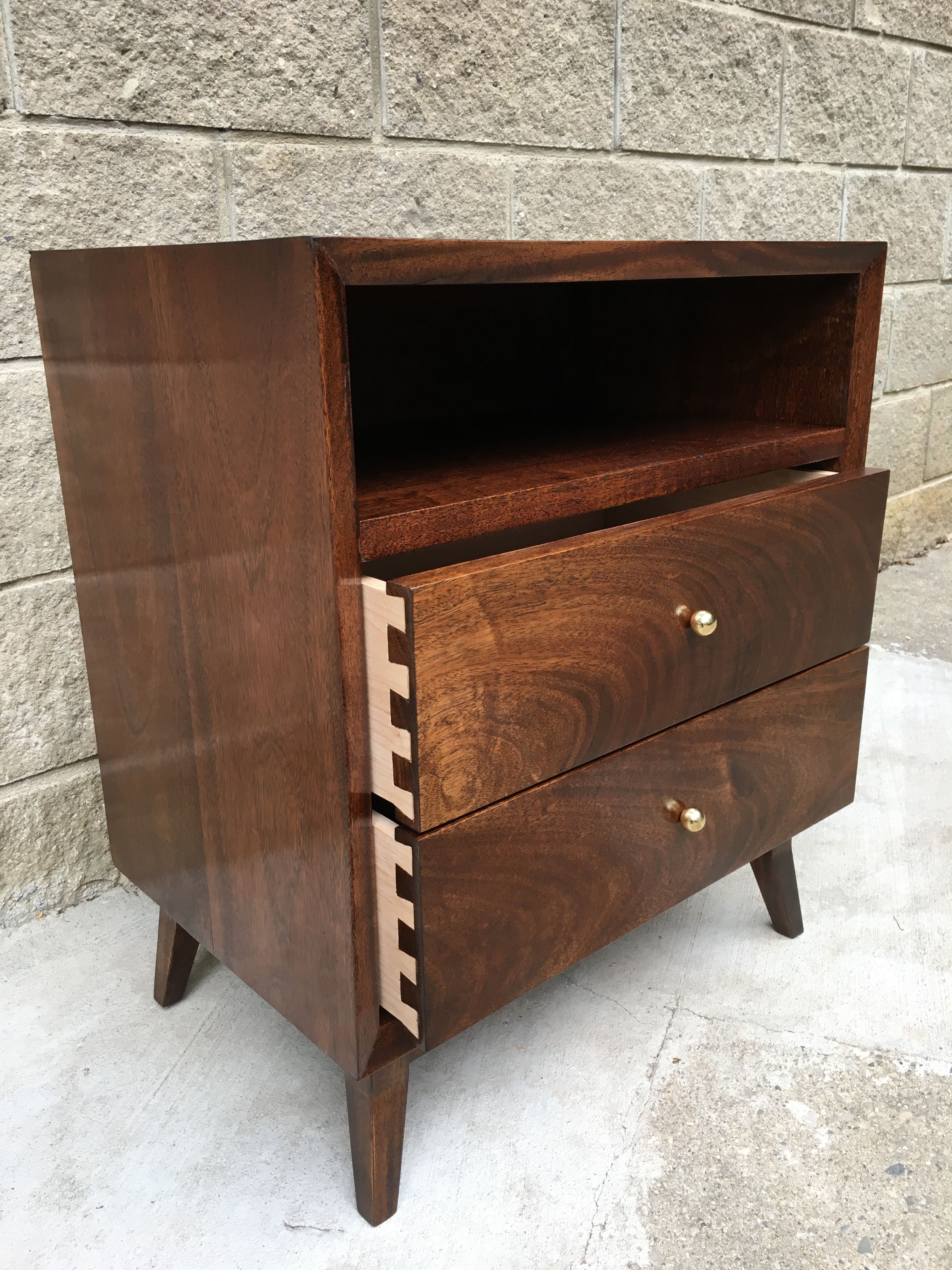 Hand Crafted Mahogany & Brass Mid Century Modern Inspired Nightstands