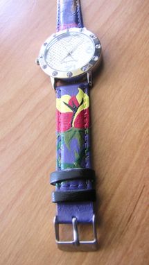 Custom Made Hand Painted Custom Leather Band Wrist Watch "Sweetest Desire"