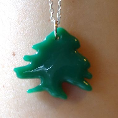 Custom Made Glass Lebanese Cedar Tree Pendant Necklace
