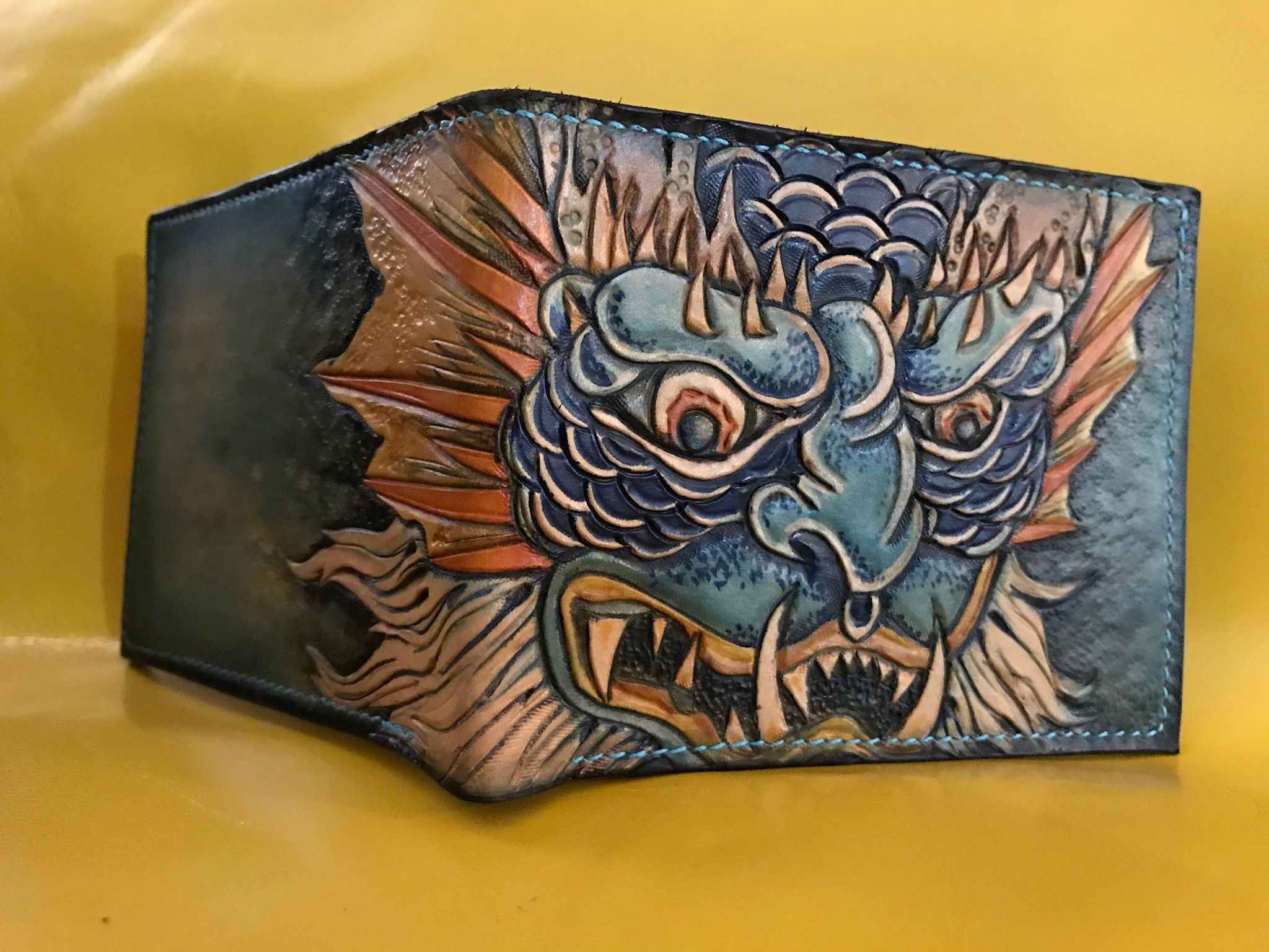 Buy a Hand Made Japanese Oni Leather Wallet, made to order from Saxon Leather art | 0